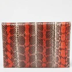 Pre Owned Anya Hindmarch Orange Snakeskin Flap Pouch
