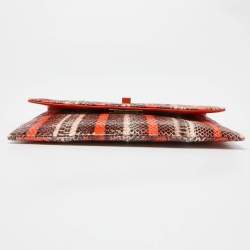Pre Owned Anya Hindmarch Orange Snakeskin Flap Pouch