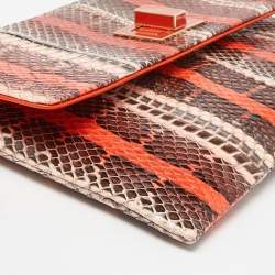 Pre Owned Anya Hindmarch Orange Snakeskin Flap Pouch