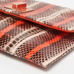 Pre Owned Anya Hindmarch Orange Snakeskin Flap Pouch