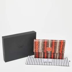Pre Owned Anya Hindmarch Orange Snakeskin Flap Pouch