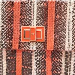 Pre Owned Anya Hindmarch Orange Snakeskin Flap Pouch