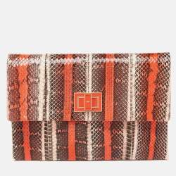 Pre Owned Anya Hindmarch Orange Snakeskin Flap Pouch