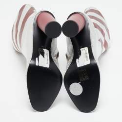 Pre Owned Anya Hindmarch Silver/Burgundy Stripe Leather Peep Toe Ankle Boots Size 38