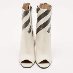 Anya Hindmarch Cream Stripe Leather Peep Toe Ankle Boots Size 35