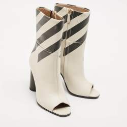 Anya Hindmarch Cream Stripe Leather Peep Toe Ankle Boots Size 35