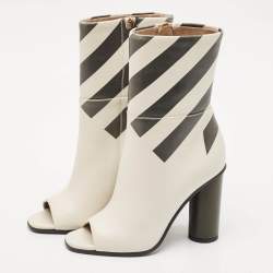 Anya Hindmarch Cream Stripe Leather Peep Toe Ankle Boots Size 35