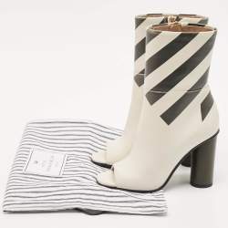 Anya Hindmarch Cream Stripe Leather Peep Toe Ankle Boots Size 35