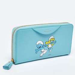 Anya Hindmarch Turquoise Blue Patent Leather Smurfs Zip Around Wallet