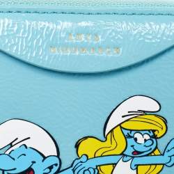 Anya Hindmarch Turquoise Blue Patent Leather Smurfs Zip Around Wallet