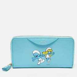 Anya Hindmarch Turquoise Blue Patent Leather Smurfs Zip Around Wallet