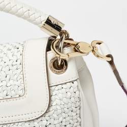 Pre Owned Anya Hindmarch White Woven Leather Flap Top Handle Bag
