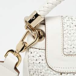 Pre Owned Anya Hindmarch White Woven Leather Flap Top Handle Bag