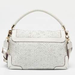 Pre Owned Anya Hindmarch White Woven Leather Flap Top Handle Bag