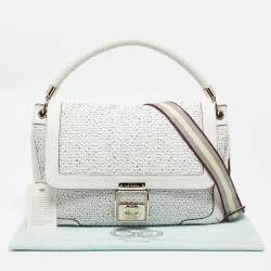 Pre Owned Anya Hindmarch White Woven Leather Flap Top Handle Bag