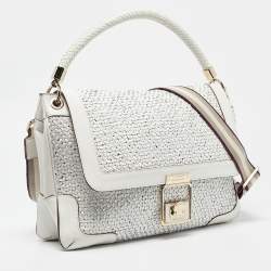 Pre Owned Anya Hindmarch White Woven Leather Flap Top Handle Bag