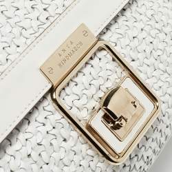 Pre Owned Anya Hindmarch White Woven Leather Flap Top Handle Bag
