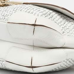 Pre Owned Anya Hindmarch White Woven Leather Flap Top Handle Bag