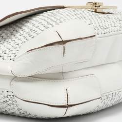 Pre Owned Anya Hindmarch White Woven Leather Flap Top Handle Bag
