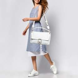 Pre Owned Anya Hindmarch White Woven Leather Flap Top Handle Bag