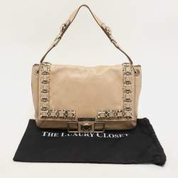 Anya Hindmarch Beige Leather Studded Flap Top Handle Bag