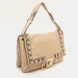 Anya Hindmarch Beige Leather Studded Flap Top Handle Bag