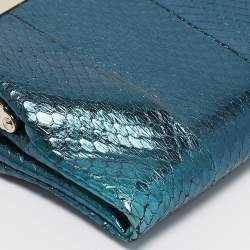 Anya Hindmarch Metallic Blue Watersnake Double Frame Clutch