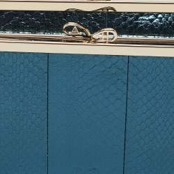 Anya Hindmarch Metallic Blue Watersnake Double Frame Clutch