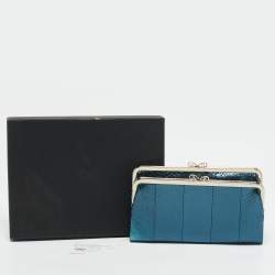 Anya Hindmarch Metallic Blue Watersnake Double Frame Clutch