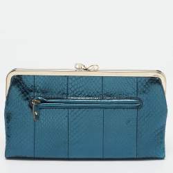 Anya Hindmarch Metallic Blue Watersnake Double Frame Clutch