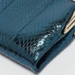 Anya Hindmarch Metallic Blue Watersnake Double Frame Clutch