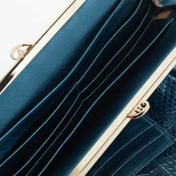 Anya Hindmarch Metallic Blue Watersnake Double Frame Clutch