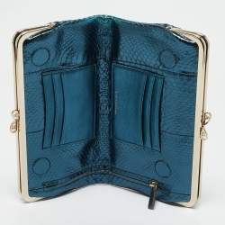 Anya Hindmarch Metallic Blue Watersnake Double Frame Clutch