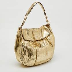 Anya Hindmarch Metallic Gold Python Flap Shoulder Bag