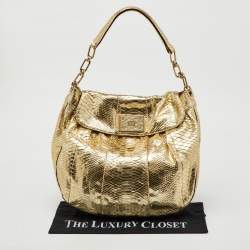 Anya Hindmarch Metallic Gold Python Flap Shoulder Bag