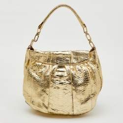 Anya Hindmarch Metallic Gold Python Flap Shoulder Bag