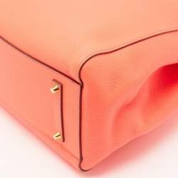 Pre Owned Anya Hindmarch Neon Orange Leather Featherweight Smiley Ebury Tote