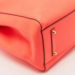 Pre Owned Anya Hindmarch Neon Orange Leather Featherweight Smiley Ebury Tote