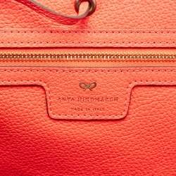 Pre Owned Anya Hindmarch Neon Orange Leather Featherweight Smiley Ebury Tote