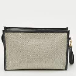 Pre Owned Anya Hindmarch Salt And Pepper Mixed Canvas Pocket Pochette 