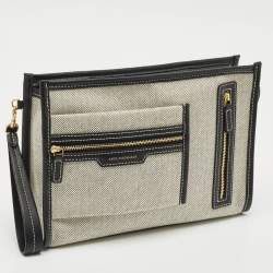 Pre Owned Anya Hindmarch Salt And Pepper Mixed Canvas Pocket Pochette 