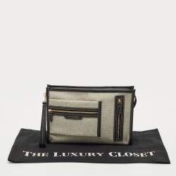 Pre Owned Anya Hindmarch Salt And Pepper Mixed Canvas Pocket Pochette 