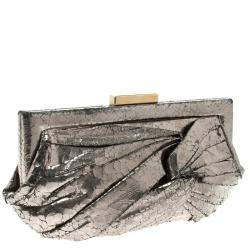 Pre Owned Anya Hindmarch Metallic Silver Crackled Leather Frame Clutch