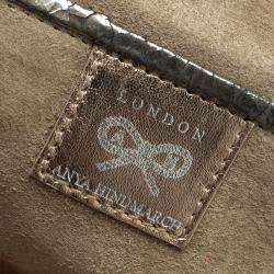 Pre Owned Anya Hindmarch Metallic Silver Crackled Leather Frame Clutch