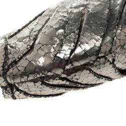 Pre Owned Anya Hindmarch Metallic Silver Crackled Leather Frame Clutch