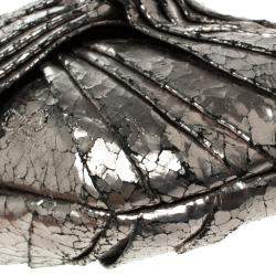 Pre Owned Anya Hindmarch Metallic Silver Crackled Leather Frame Clutch