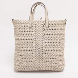 Pre Owned Anya Hindmarch Cream Woven Leather Neeson Tote