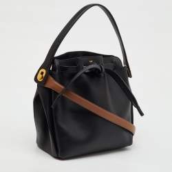 Pre Owned Anya Hindmarch Black Leather Small Shoelace Drawstring Bag