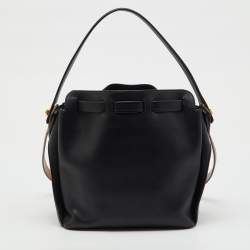 Pre Owned Anya Hindmarch Black Leather Small Shoelace Drawstring Bag