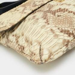 Pre Owned Anya Hindmarch Logo Flap Cream/Navy Blue Python and Leather Shoulder Bag